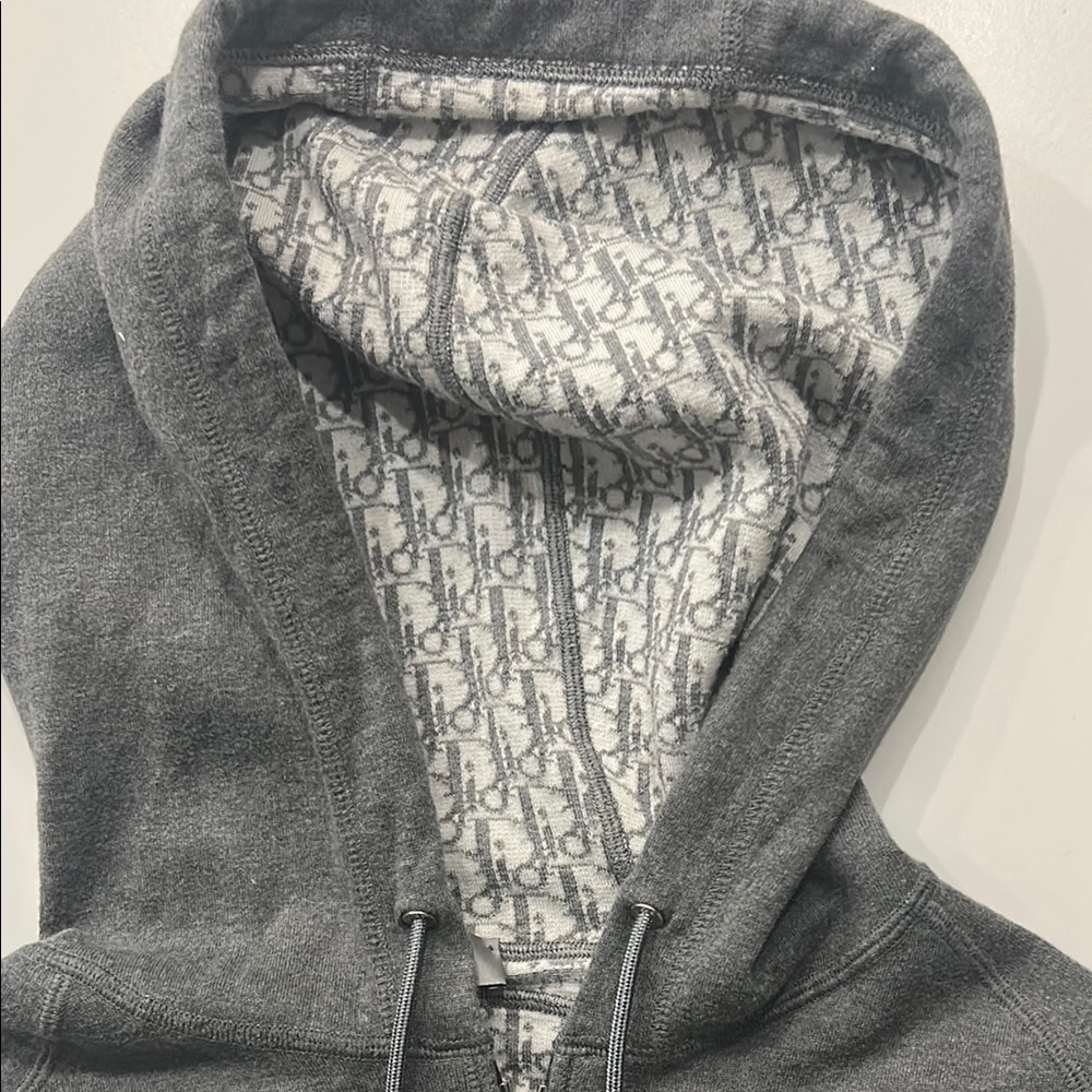 Dior Gray Zip Up Sweater with Textured Hood